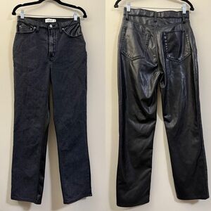 Abercrombie Black Denim & Faux Leather Ankle Straight Ultra High Rise Jeans 6L‎